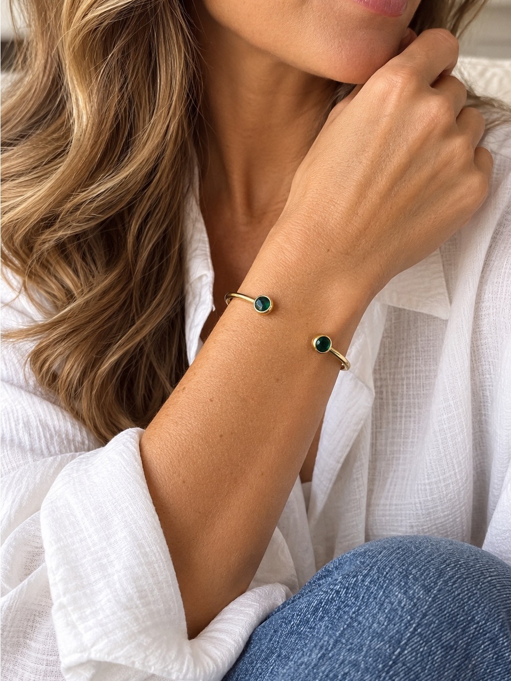 Alex + Ani Emerald Crystal Gold Cuff Bracelet Luck Prosperity Green